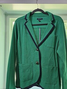 Lands' End Emerald Green Knit Blazer with Navy Trim